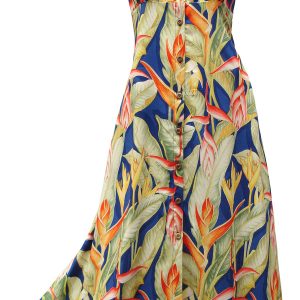 Hawaiian Heliconia Heaven Blue Button Front Tank Dress