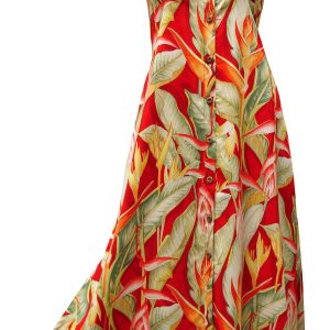 Hawaiian Heliconia Heaven Red Button Front Tank Dress