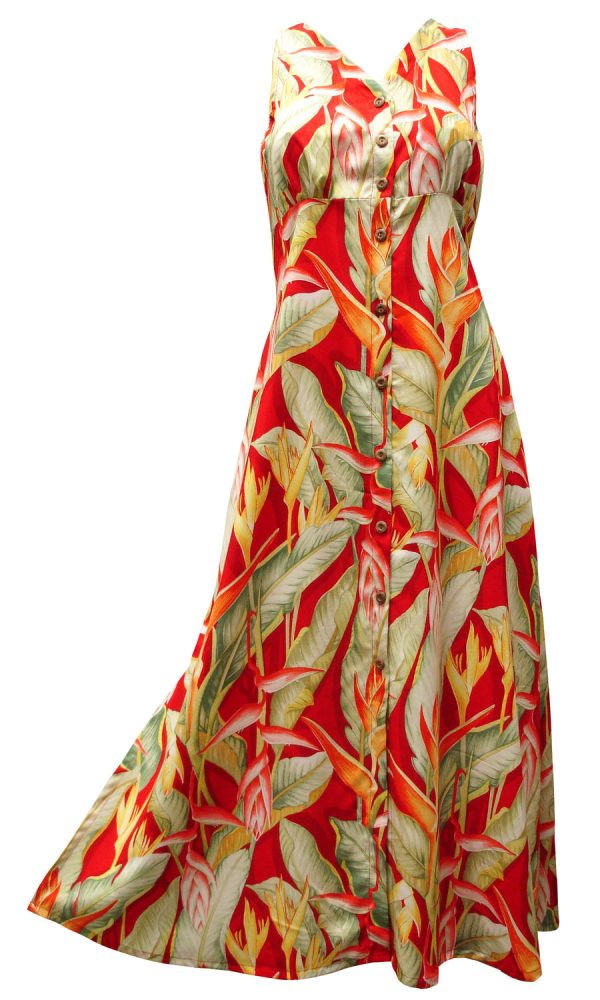 Hawaiian Heliconia Heaven Red Button Front Tank Dress