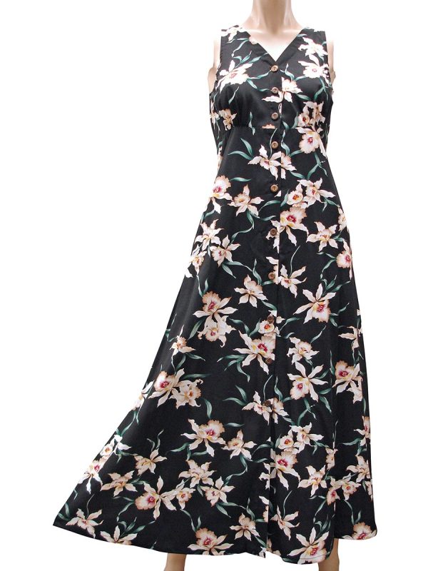 Hawaiian Star Orchid Black Button Front Tank Dress