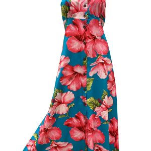 Hawaiian Super Hibiscus Teal Button Front Tank Dress