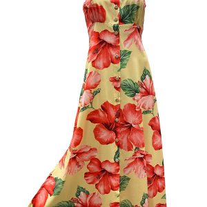 Hawaiian Super Hibiscus Yellow Button Front Tank Dress