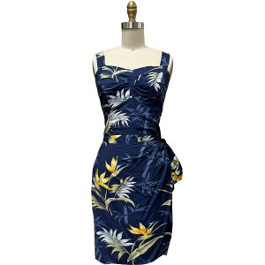 Hawaiian Bamboo Paradise Navy Sarong Dress