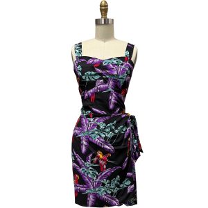 Hawaiian Jungle Bird Black Sarong Dress