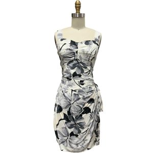 Hawaiian Watercolor Hibiscus Gray Sarong Dress