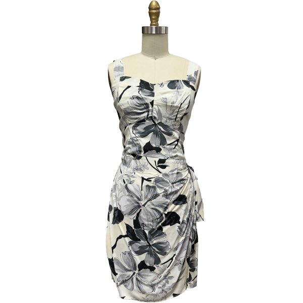 Hawaiian Watercolor Hibiscus Gray Sarong Dress