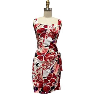 Hawaiian Watercolor Hibiscus Red Sarong Dress