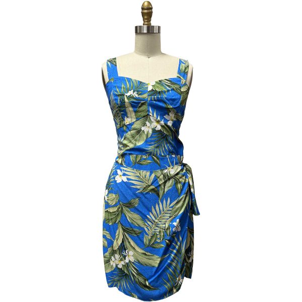 Hawaiian White Ginger Blue Sarong Dress