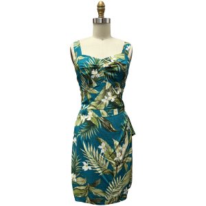 Hawaiian White Ginger Jade Sarong Dress