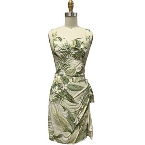 Hawaiian White Ginger Khaki Sarong Dress