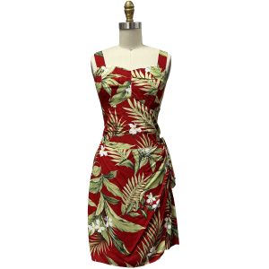Hawaiian White Ginger Red Sarong Dress