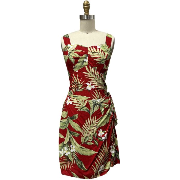 Hawaiian White Ginger Red Sarong Dress