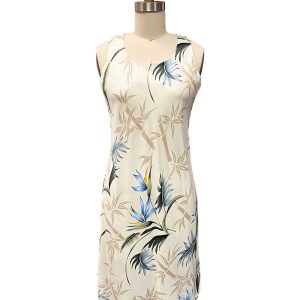 Hawaiian Bamboo Paradise Cream Button Front Tank Dress