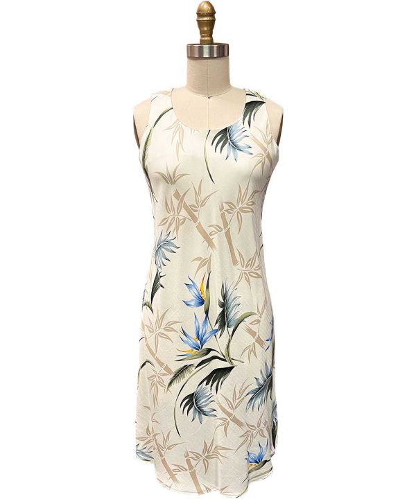 Hawaiian Bamboo Paradise Cream Button Front Tank Dress