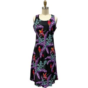 Hawaiian Jungle Bird Black Button Front Tank Dress