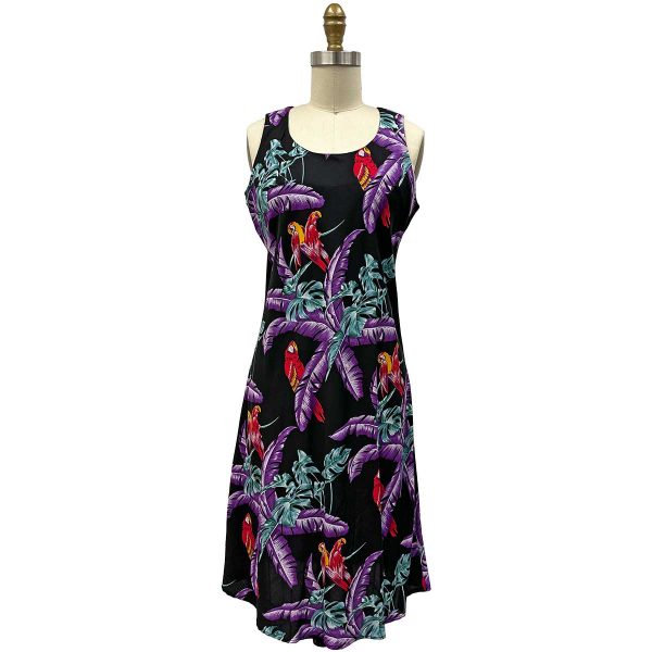 Hawaiian Jungle Bird Black Button Front Tank Dress