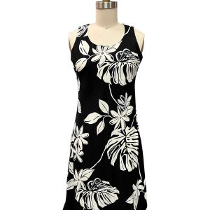 Hawaiian Tiare Fest Black Button Front Tank Dress