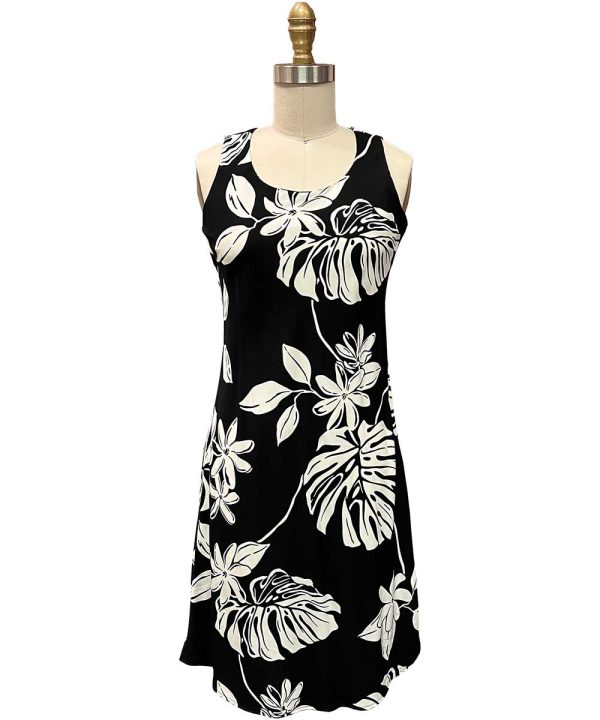 Hawaiian Tiare Fest Black Button Front Tank Dress