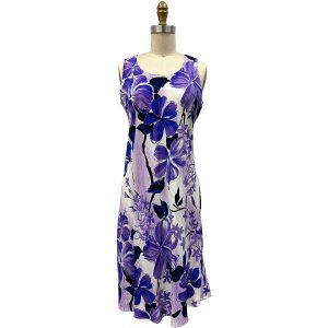 Hawaiian Watercolor Hibiscus Purple Button Front Tank Dress