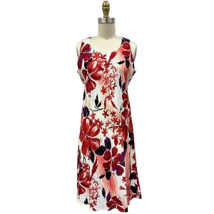 Hawaiian Watercolor Hibiscus Red Button Front Tank Dress