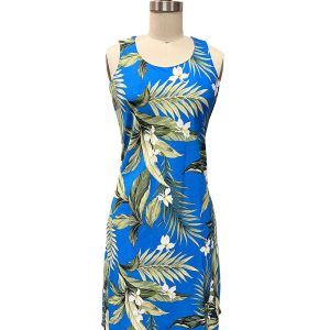 Hawaiian White Ginger Blue Button Front Tank Dress