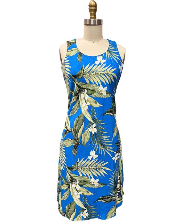 Hawaiian White Ginger Blue Button Front Tank Dress
