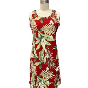 Hawaiian White Ginger Red Button Front Tank Dress