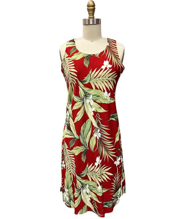 Hawaiian White Ginger Red Button Front Tank Dress