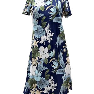 Hawaiian Hilo Navy A-Line Dress with Cap Sleeves