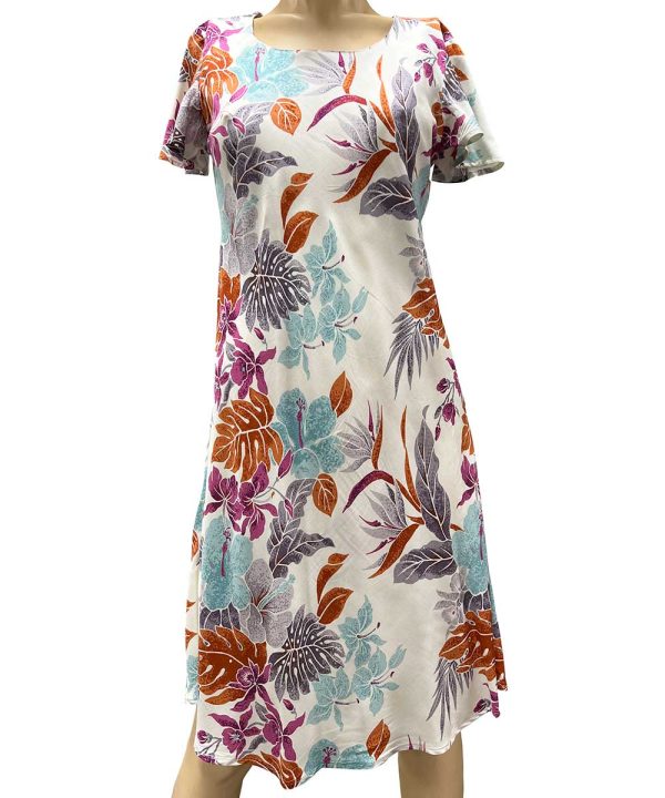 Hawaiian Hilo White A-Line Dress with Cap Sleeves