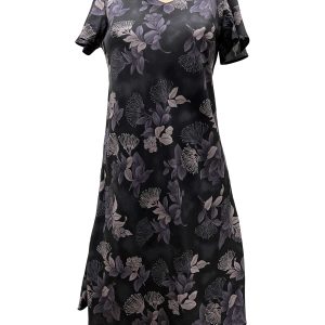 Hawaiian Ohia Black A-Line Dress with Cap Sleeves