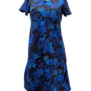 Hawaiian Ohia Navy A-Line Dress with Cap Sleeves