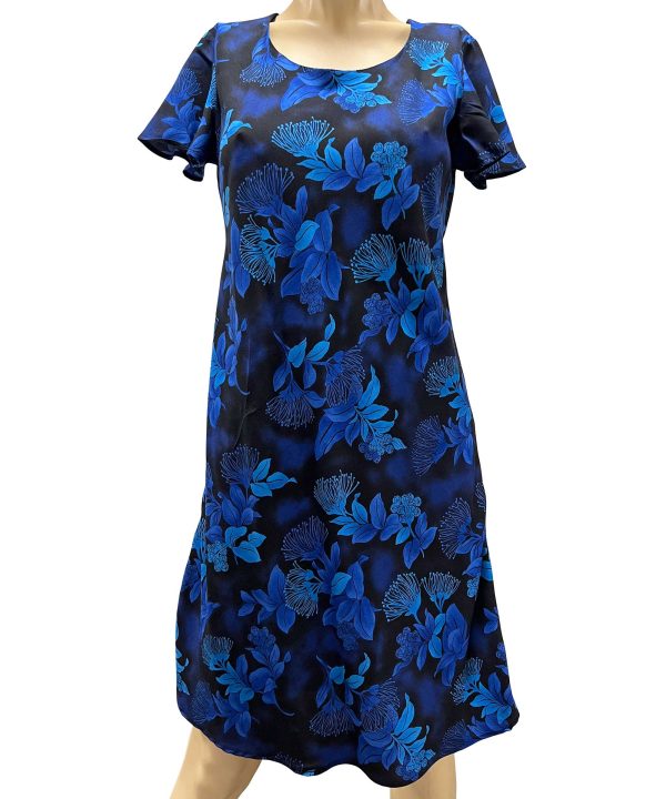 Hawaiian Ohia Navy A-Line Dress with Cap Sleeves
