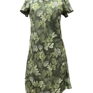 Hawaiian Ohia Sage A-Line Dress with Cap Sleeves