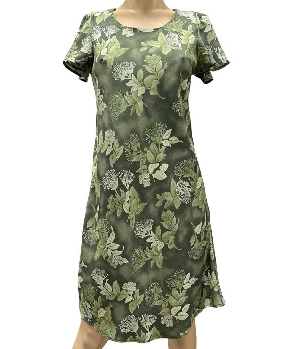 Hawaiian Ohia Sage A-Line Dress with Cap Sleeves