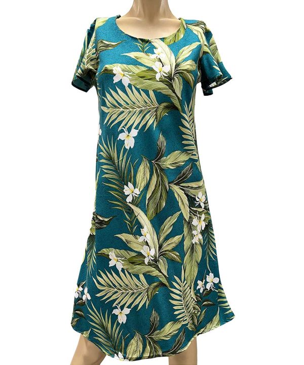 Hawaiian White Ginger Jade A-Line Dress with Cap Sleeves