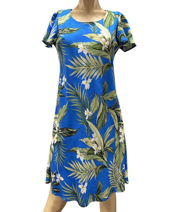 Hawaiian White Ginger Peri A-Line Dress with Cap Sleeves
