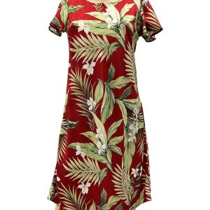 Hawaiian White Ginger Red A-Line Dress with Cap Sleeves