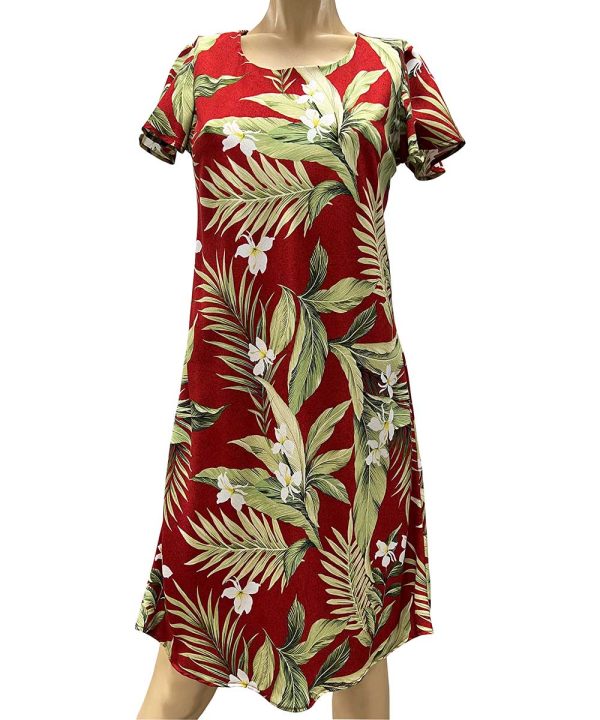 Hawaiian White Ginger Red A-Line Dress with Cap Sleeves