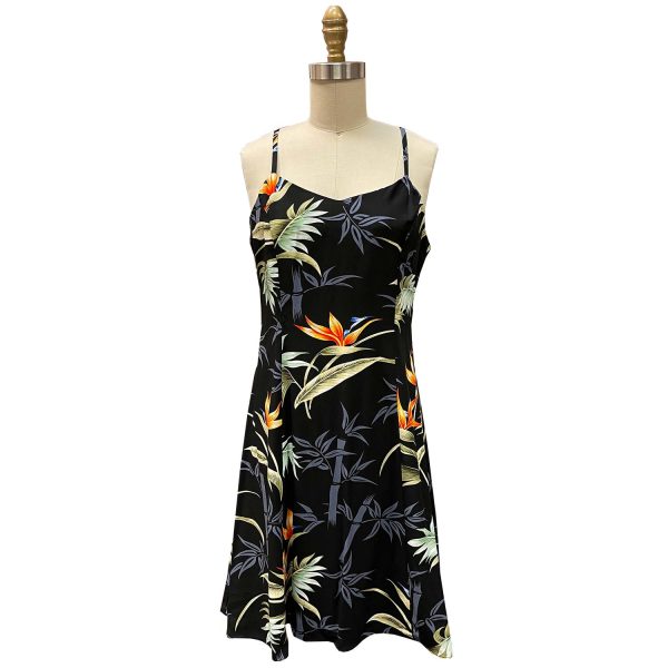 Hawaiian Bamboo Paradise Black Spaghetti Dress