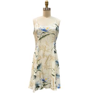Hawaiian Bamboo Paradise Cream Spaghetti Dress