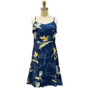 Hawaiian Bamboo Paradise Navy Spaghetti Dress