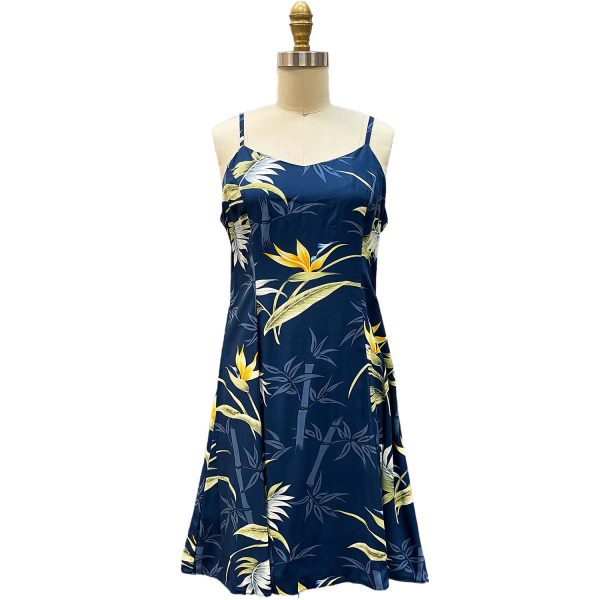 Hawaiian Bamboo Paradise Navy Spaghetti Dress