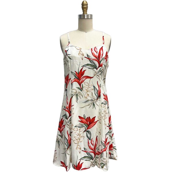 Hawaiian Heliconia Paradise Cream Spaghetti Dress