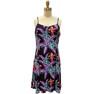 Hawaiian Jungle Bird Magnum PI Black Spaghetti Dress