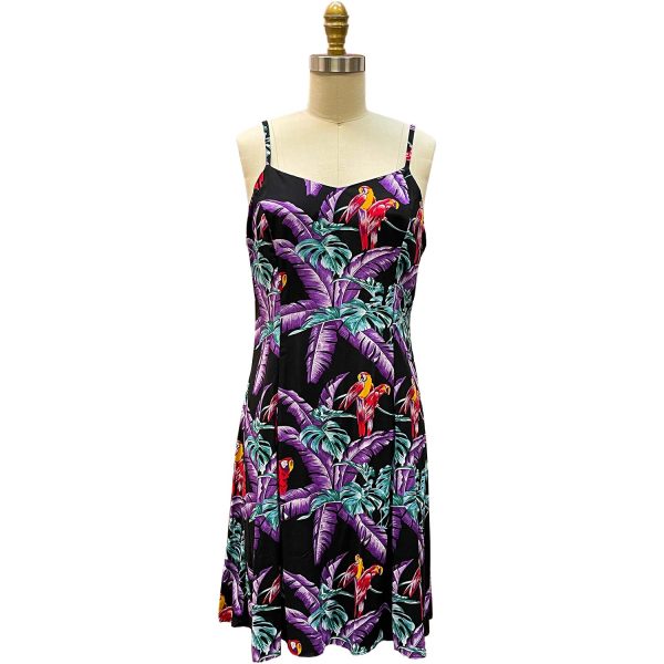 Hawaiian Jungle Bird Magnum PI Black Spaghetti Dress