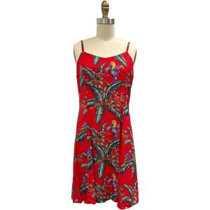 Hawaiian Jungle Bird Magnum PI Red Spaghetti Dress