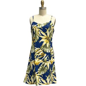 Hawaiian Rainforest Navy Spaghetti Dress