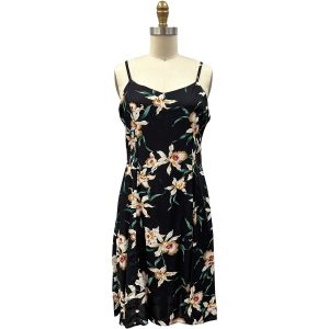 Hawaiian Star Orchid Black Spaghetti Dress