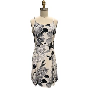 Hawaiian Watercolor Hibiscus Gray Spaghetti Dress